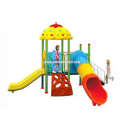 Nhà chòi 2 khối cầu trượt ống mái quả bí HB8-008