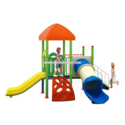 Nhà chòi cầu trượt liên hoàn 2 khối đồ chơi ngoài trời HB8-015