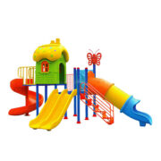 Nhà chòi cầu trượt liên hoàn 2 khối mái cổ tích cho bé HB8-016
