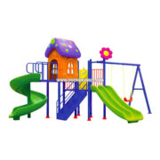 Nhà chòi 2 khối cầu trượt xoắn kèm xích đu đôi HB9-001