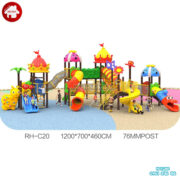 Cầu trượt liên hoàn ngoài trời 5 khối 2 tầng kèm xà đu HB10-141