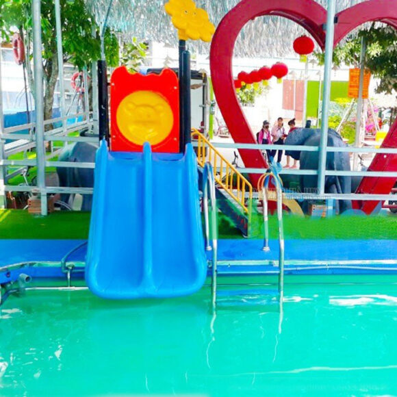 Nhà chòi cầu trượt 1 khối cho hồ bơi HB12-035